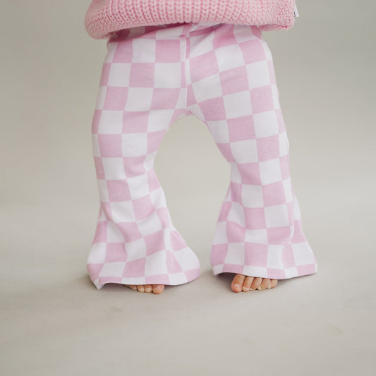 Checkered Flare Pants | Pink