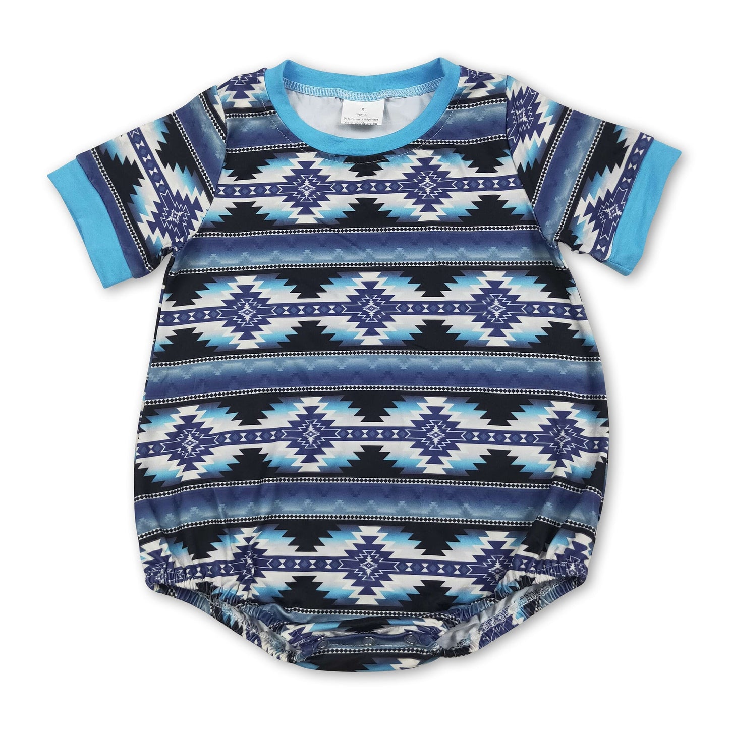 Short sleeves blue black aztec baby boy western romper