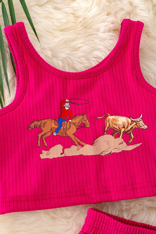 Rodeo Baby" Hot pink 2 piece set. OFG40672 JEAN: 2XL