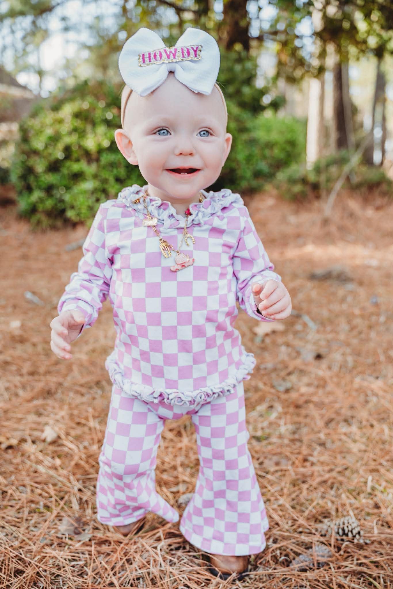Pink Checkered Ruffled Set