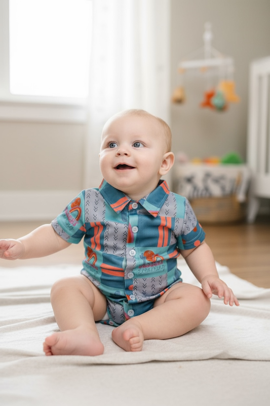 Dessert dreaming" Rainbow printed boys baby bodysuit. RPB25154004 SOL: 12-18M