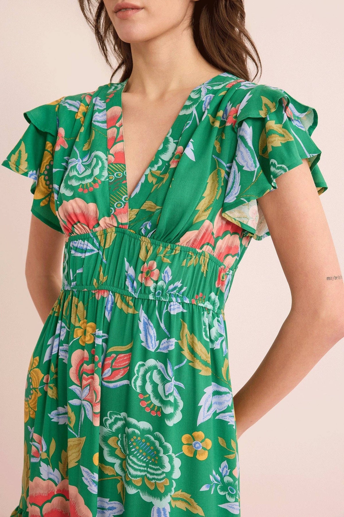 Ariana Empire Dress In Green: Green / Medium