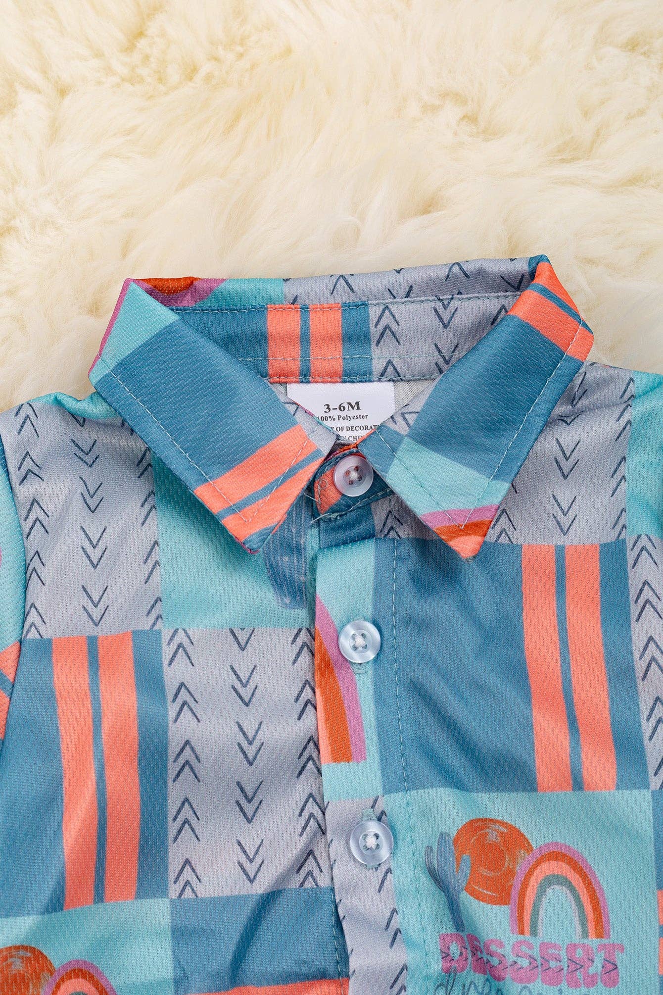 Dessert dreaming" Rainbow printed boys baby bodysuit. RPB25154004 SOL: 3-6M