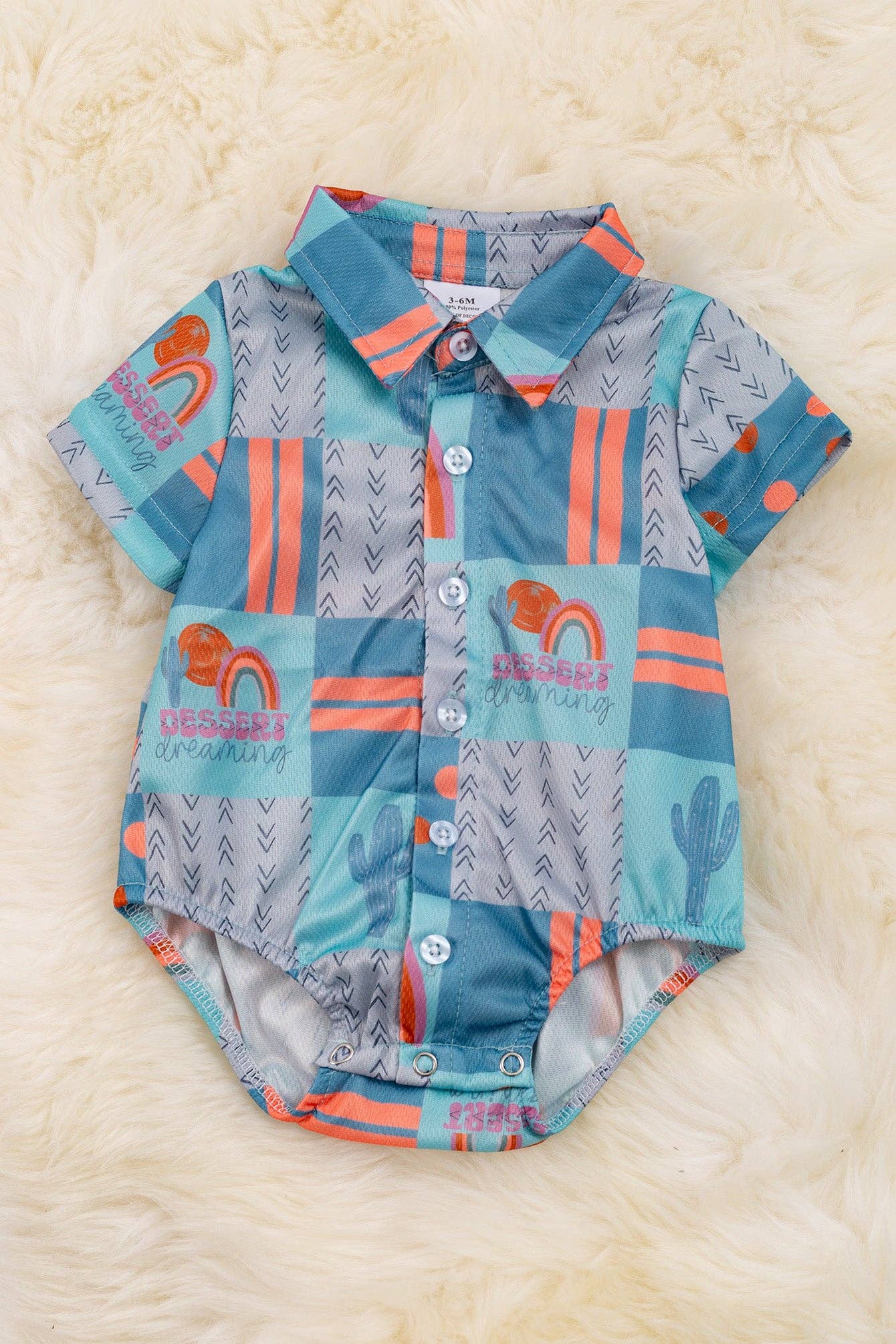 Dessert dreaming" Rainbow printed boys baby bodysuit. RPB25154004 SOL: 6-12M