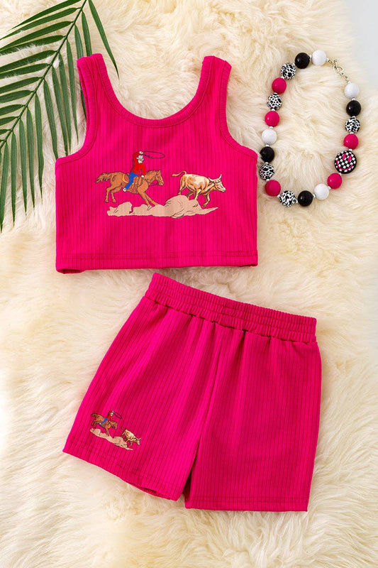 Rodeo Baby" Hot pink 2 piece set. OFG40672 JEAN: 2XL