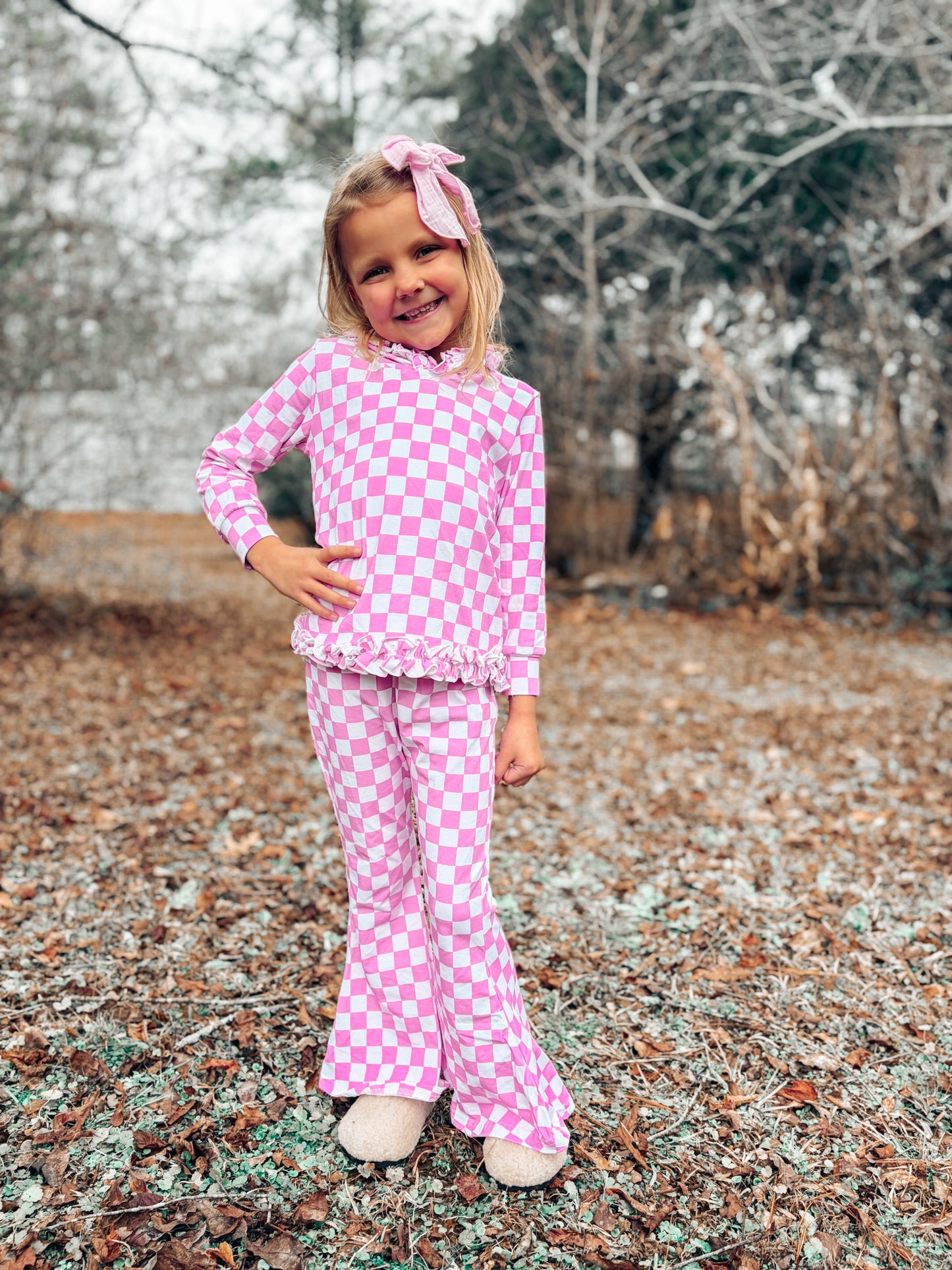 Pink Checkered Ruffled Set