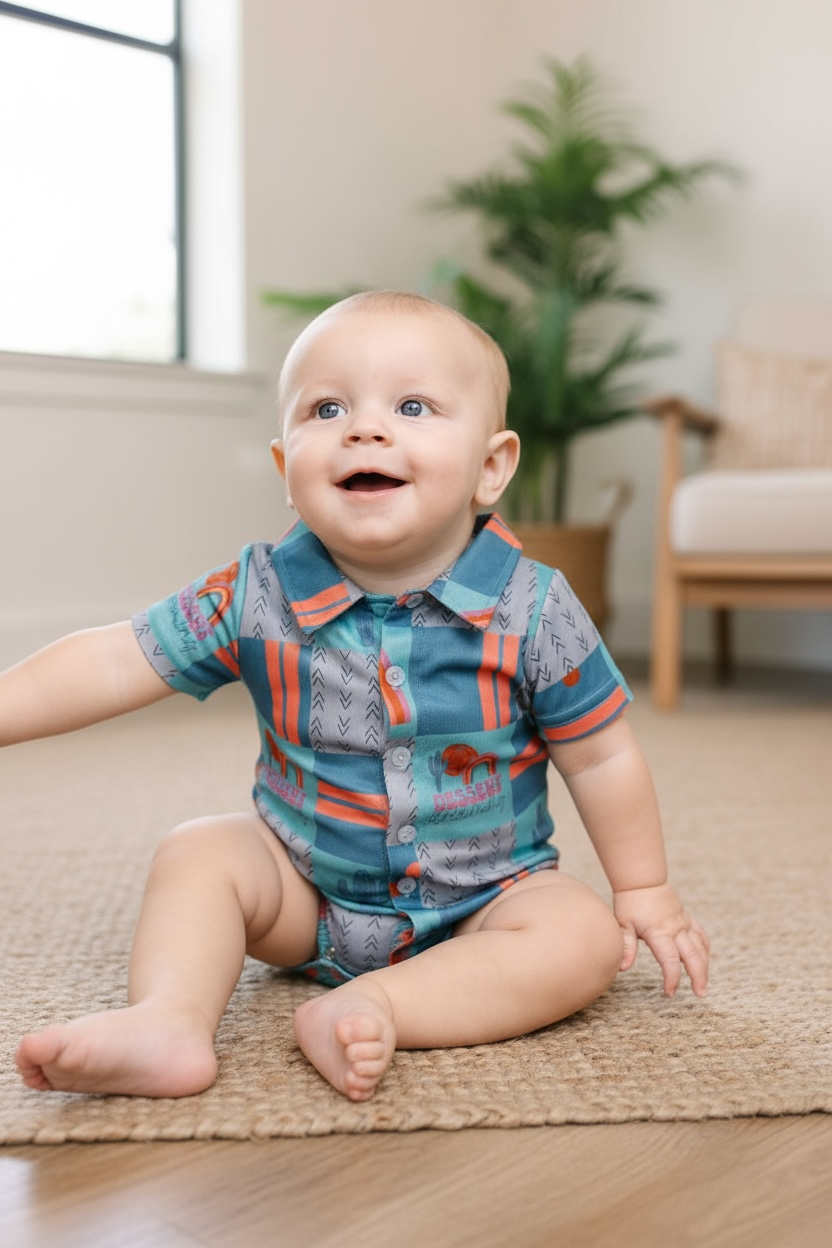 Dessert dreaming" Rainbow printed boys baby bodysuit. RPB25154004 SOL: 0-3M