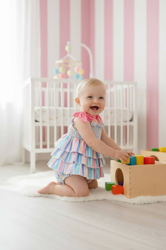 Pastel Stripe tiered bodysuit. RPG64275 SOL: 6-12M