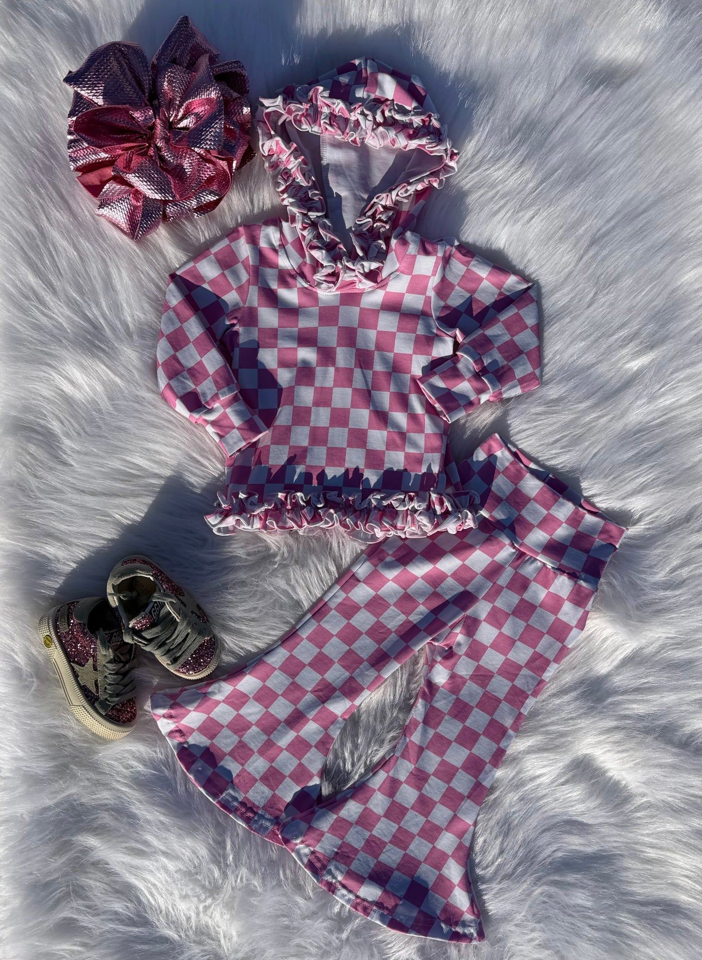 Pink Checkered Ruffled Set
