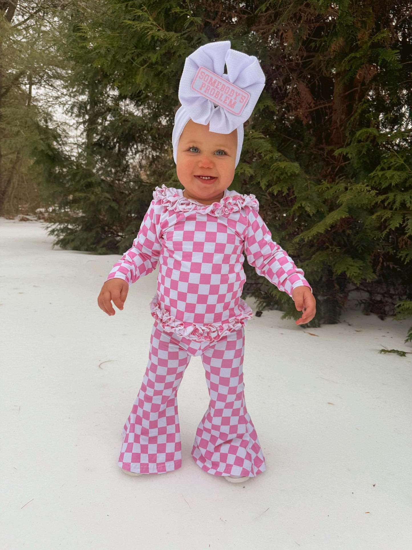Pink Checkered Ruffled Set