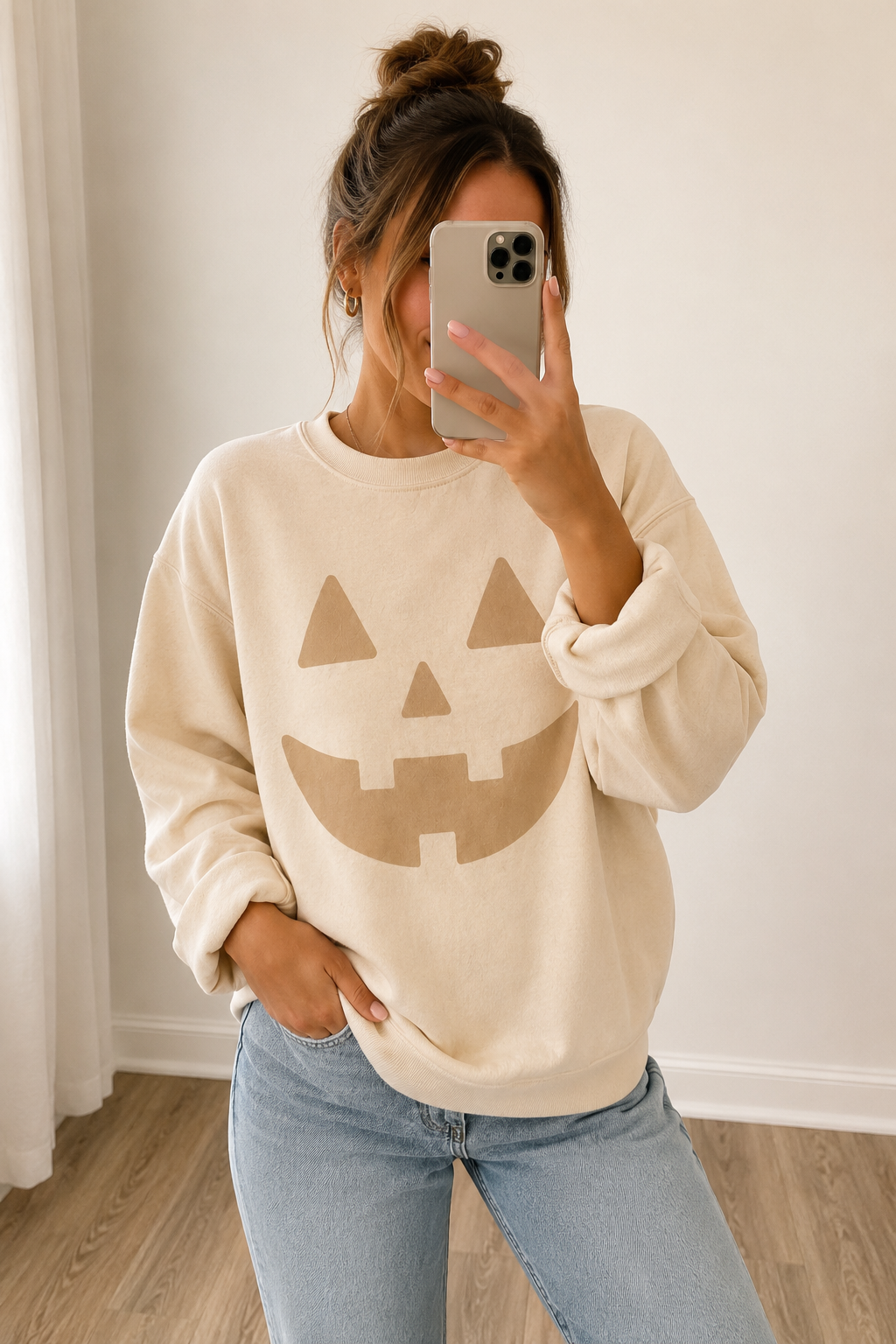 Neutral Jack-O-Lantern Halloween Pullover