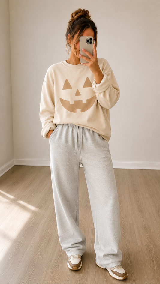 Neutral Jack-O-Lantern Halloween Pullover