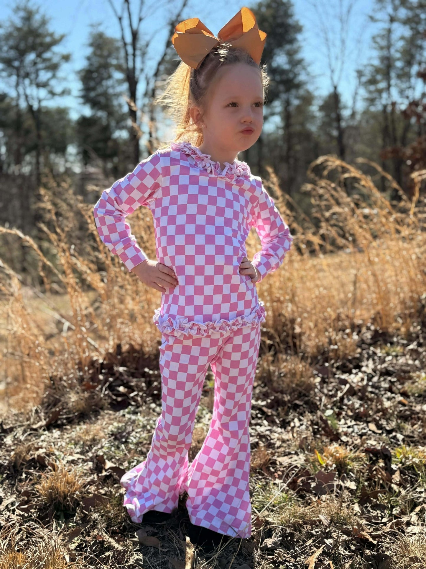 Pink Checkered Ruffled Set