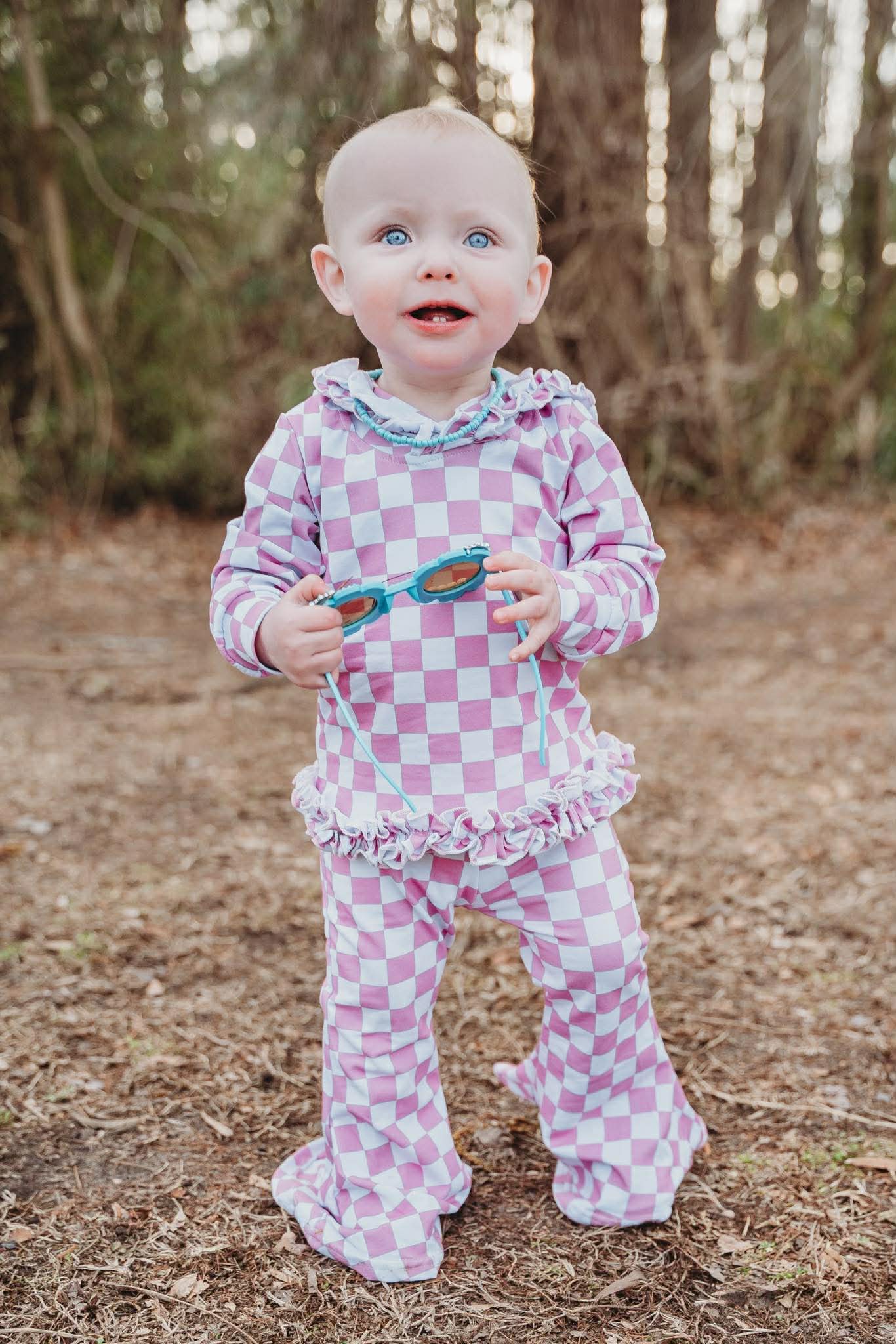 Pink Checkered Ruffled Set