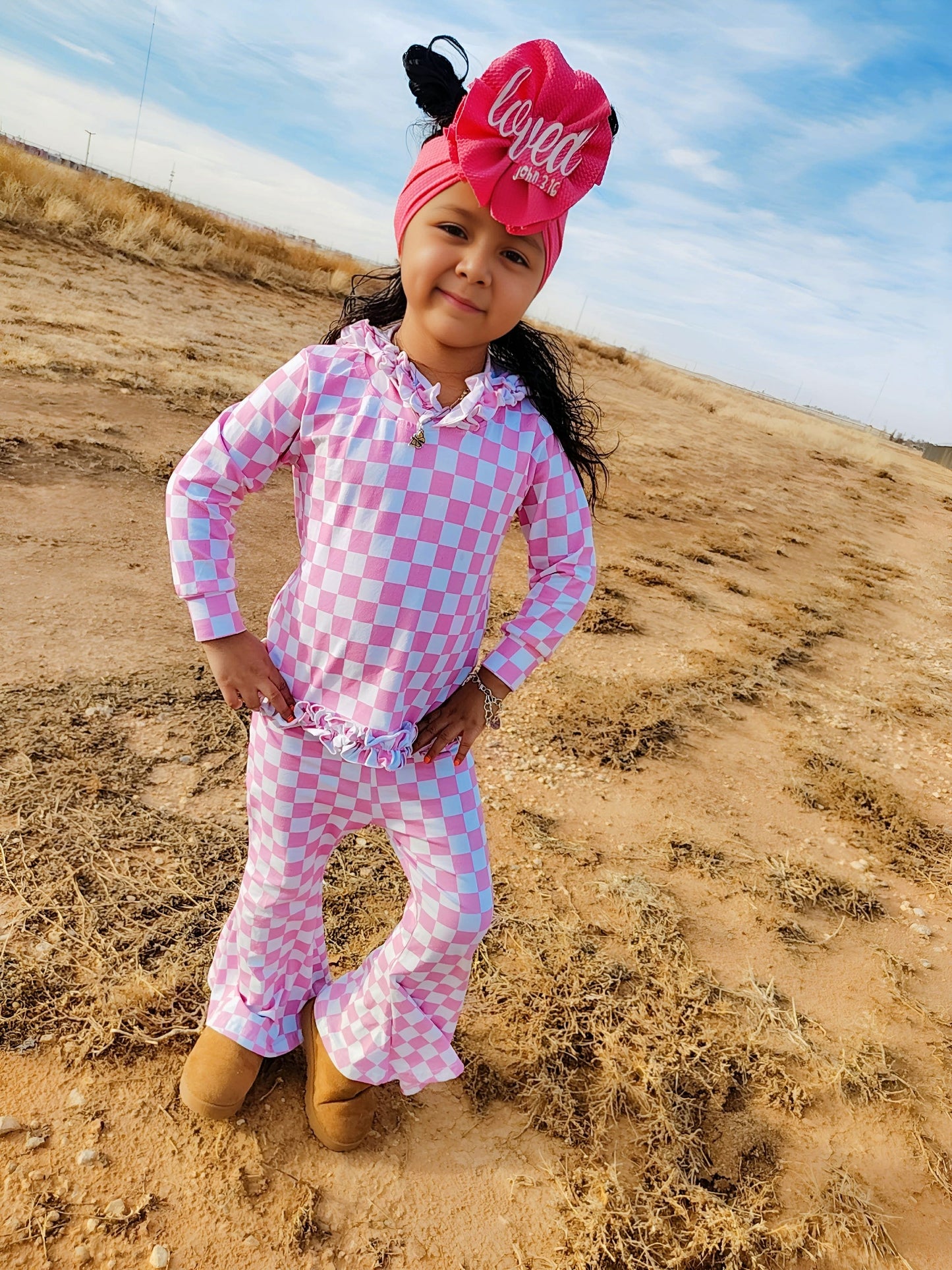 Pink Checkered Ruffled Set