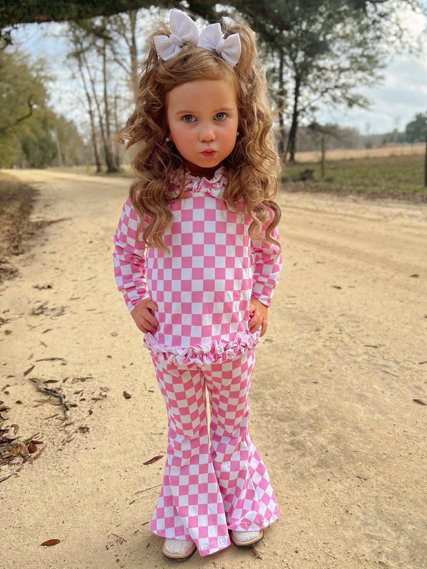 Pink Checkered Ruffled Set