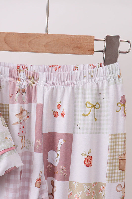 Pink Goose Bow Checkered Bamboo Pajama Set