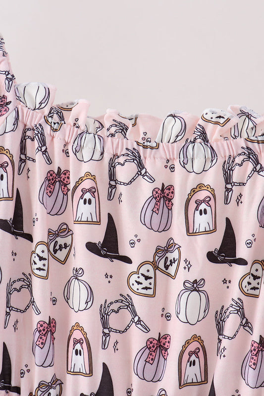 Pink Spooky print ruffle tiered mom dress