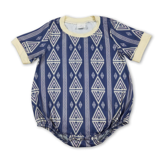 Short sleeves blue aztec baby boy western romper