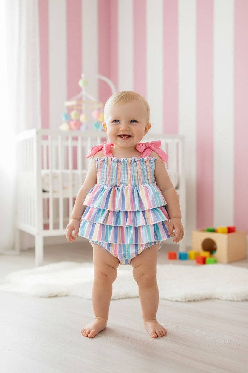 Pastel Stripe tiered bodysuit. RPG64275 SOL: 12-18M