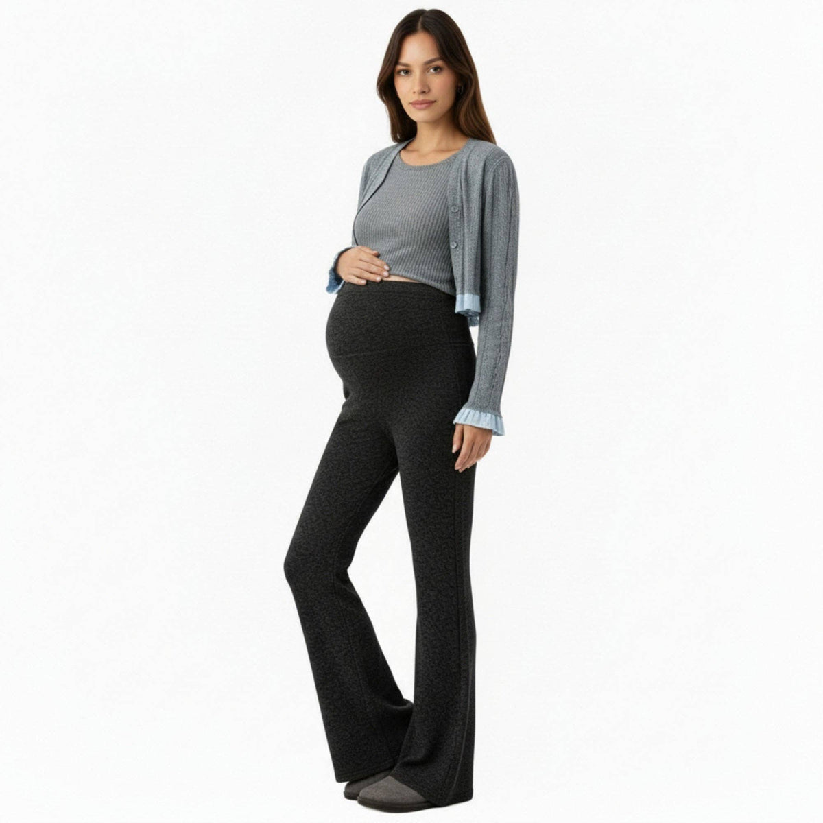 Maternity High Waist Flare Pants with Soft Stretch Fabric an: Black / Medium 8-10