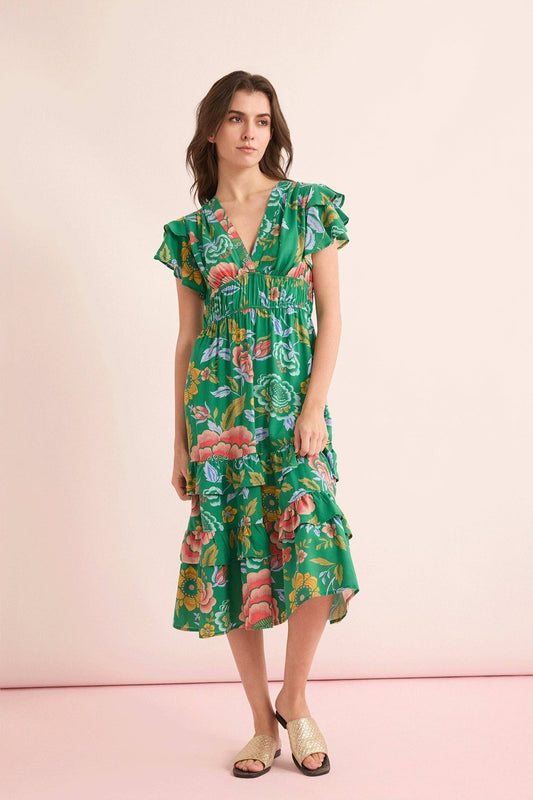 Ariana Empire Dress In Green: Green / Medium