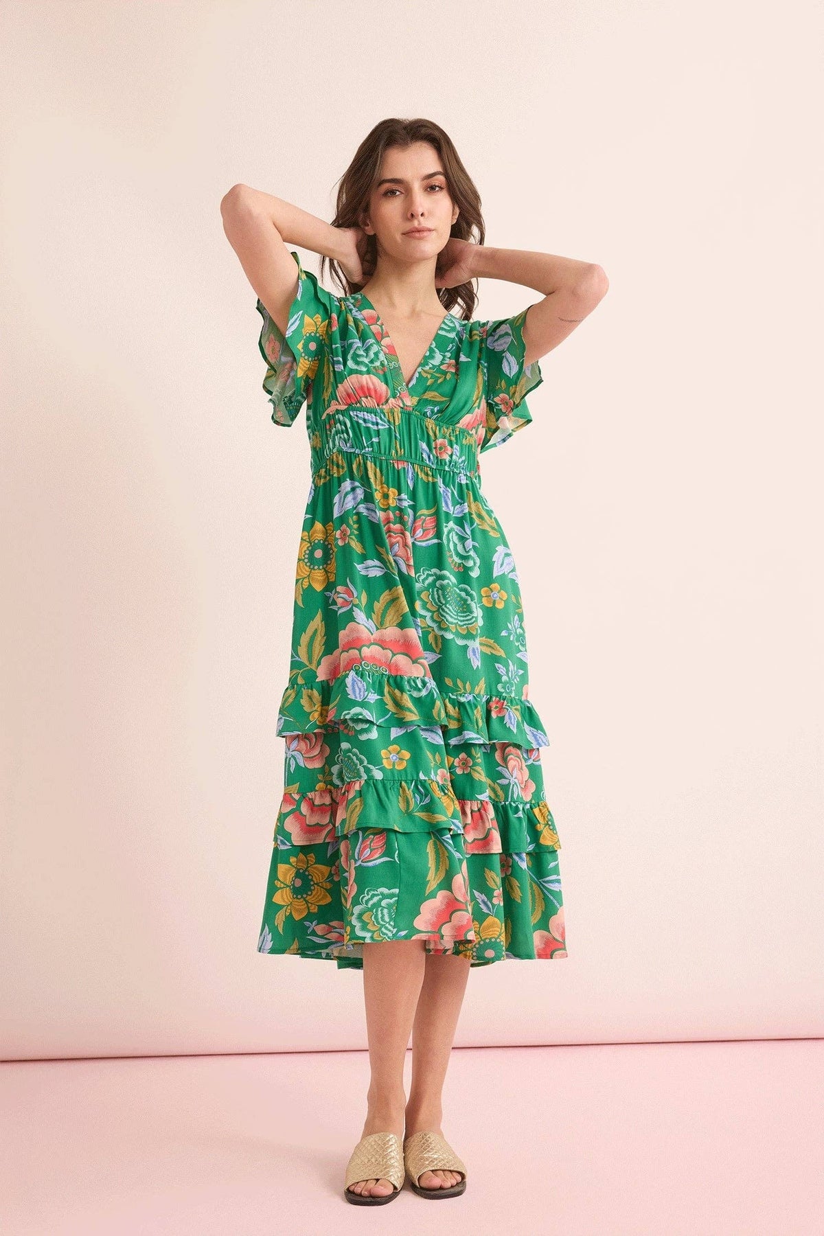 Ariana Empire Dress In Green: Green / Medium